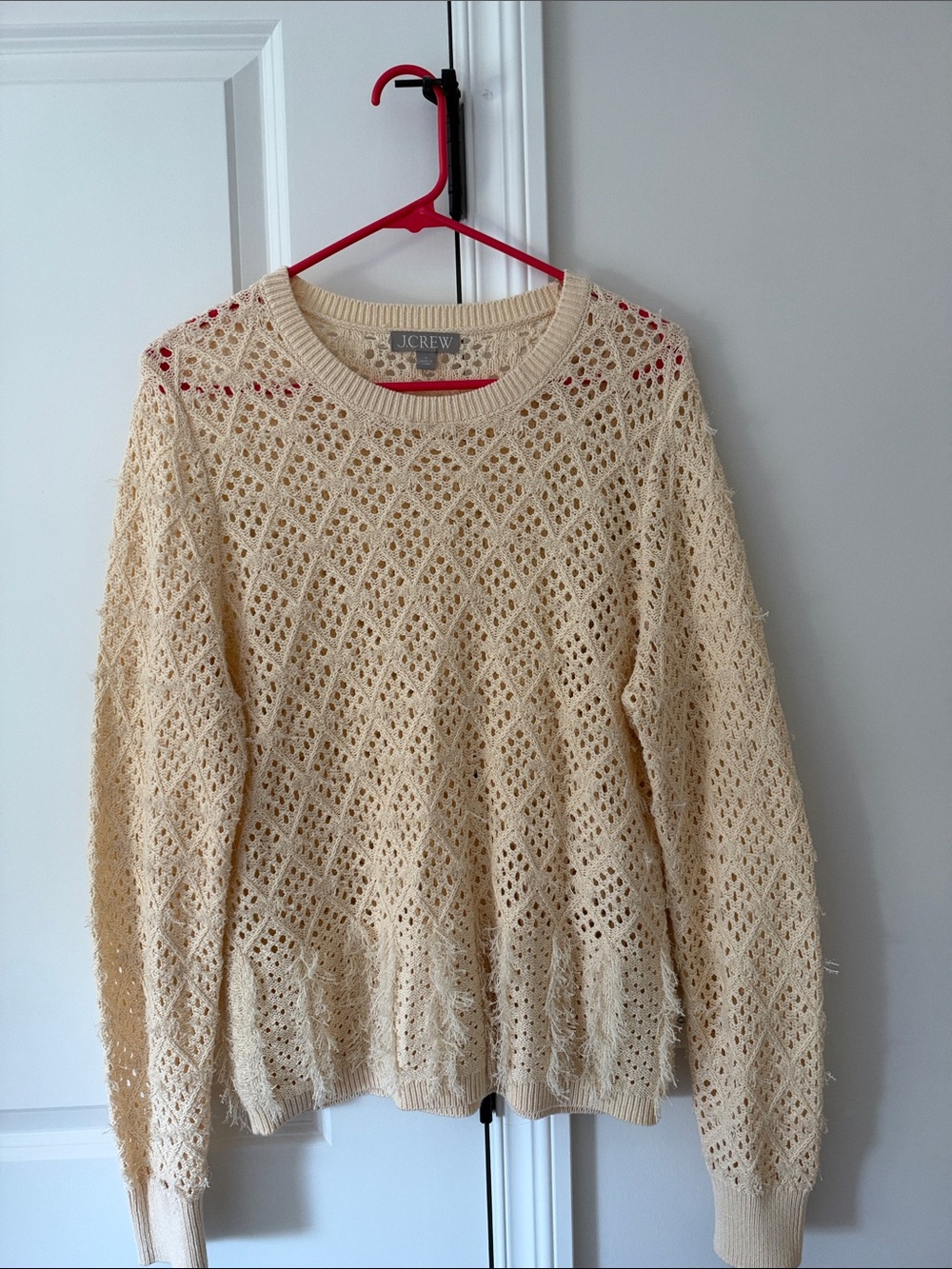 J. Crew Cream Openwork Crewneck Sweater